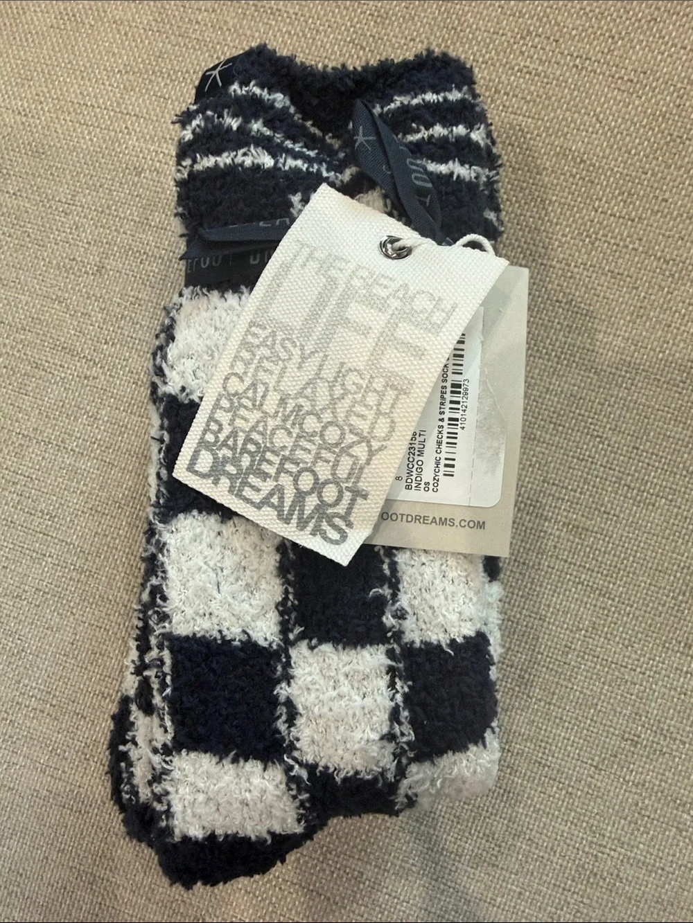 NWT • Barefoot Dreams • Cozy Chic Checks & Stripes Sock Set • Indigo Multi